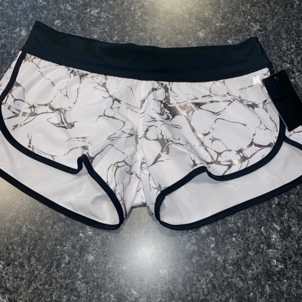 Womens Hurley Swim Board Shorts Size Large NWT Marbled White Print Phantom Style